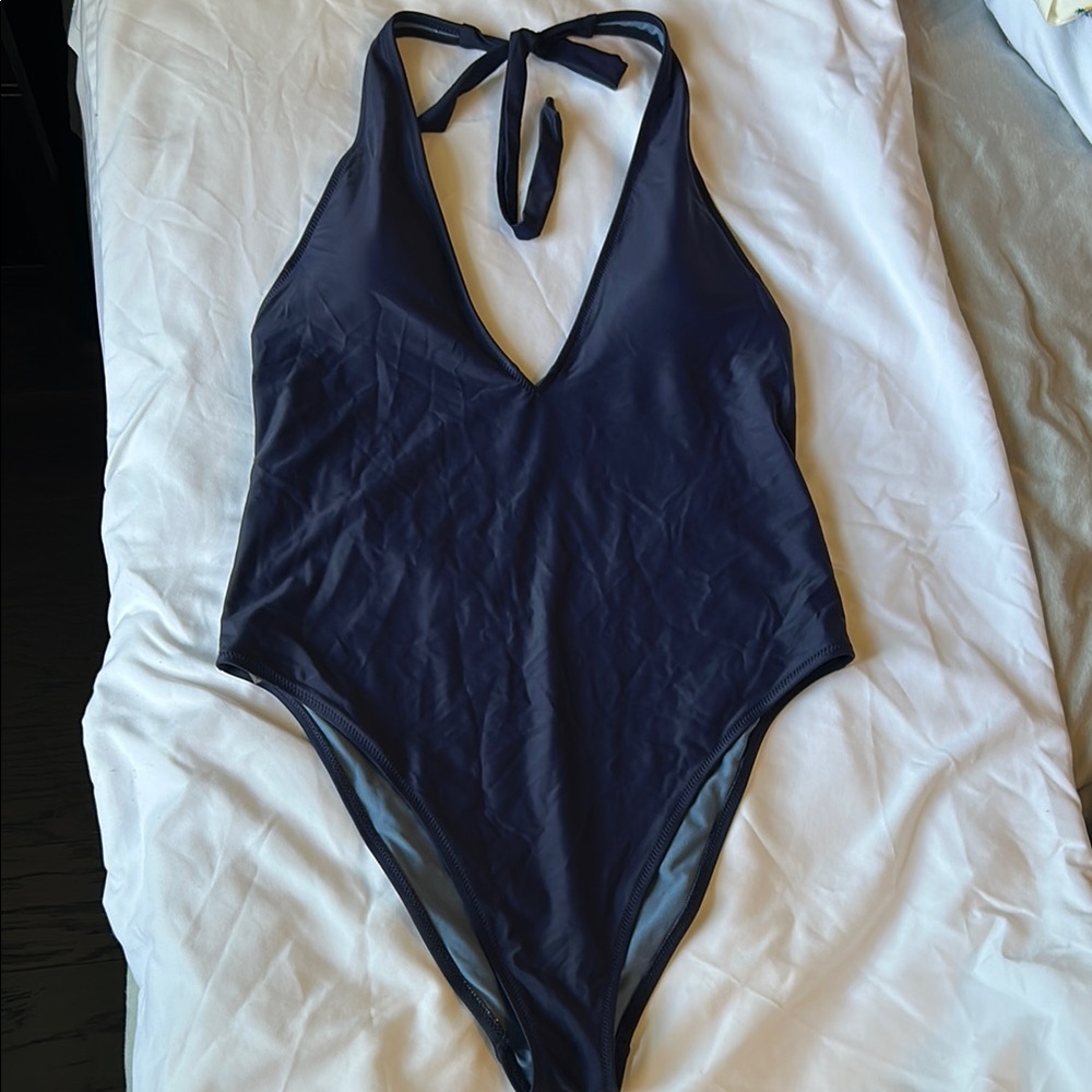 Aerie Navy One Piece Swimsuit- Plunge neck, low back